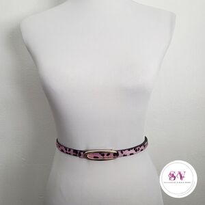Pink Leopard Print Belt With Gold Buckle